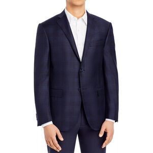 Corneliani Mens Sport Coat Blazer 40R Navy/Burgundy Plaid IT 50 - NWT $1,595